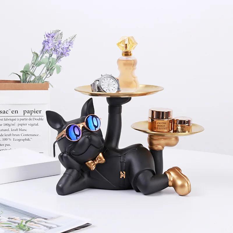 Creative bulldog entrance key storage ornament, tray storage box, home decoration ornament, desktop, living room decoration