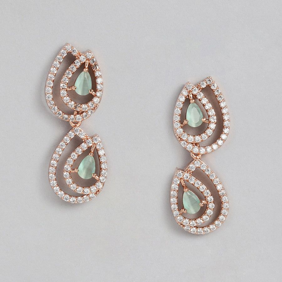 Estele Women's Shiny Rose Gold Zircon Mint Green Stone Necklace Set
