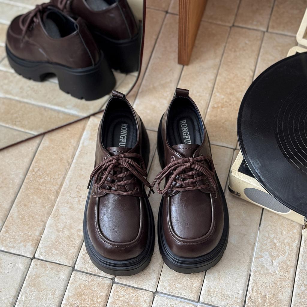 British style small leather shoes women's 2025 summer new retro Japanese thick-soled heightening lace-up Internet celebrity loafers women's singl