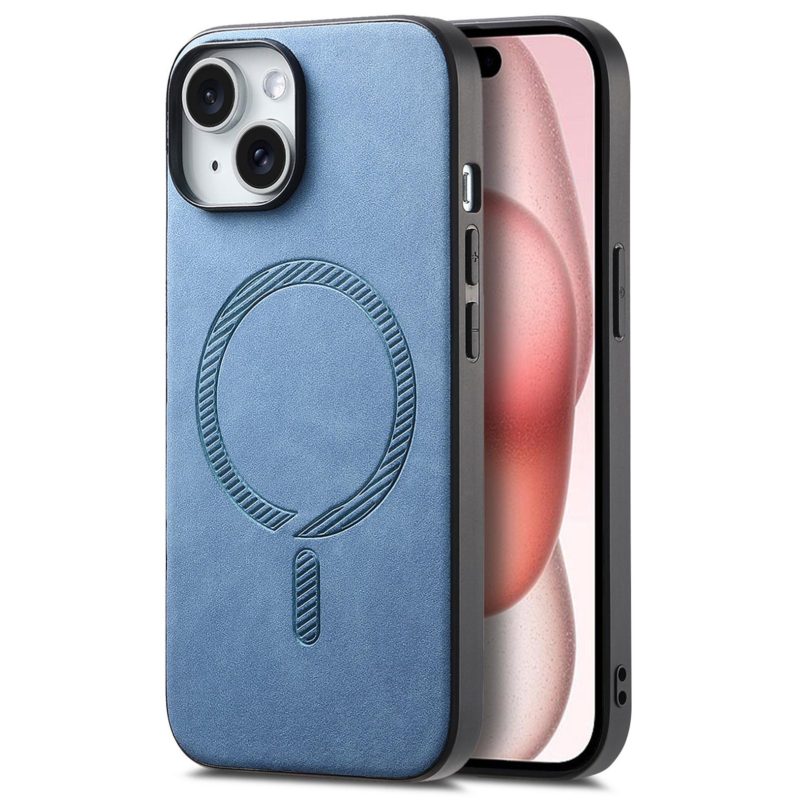 

For iPhone 15 Leather Back Case Compatible with MagSafe Skin-touch Phone Cover Blue