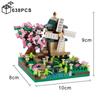 Four Season Micro Bricks Street View Sakura Windmill Building Blocks Fisherman's Cottage Tree Assemble Bricks Toys For Kids Boy