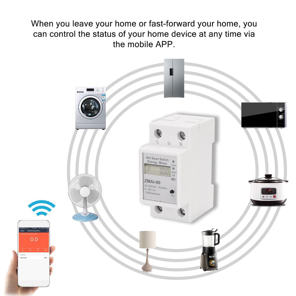 Single-Phase Din Rail Wifi Intelligent Energy Meter Power Consumption Kwh Meter Wattmeter Support SmartlifeCelsius App Control Compatible with