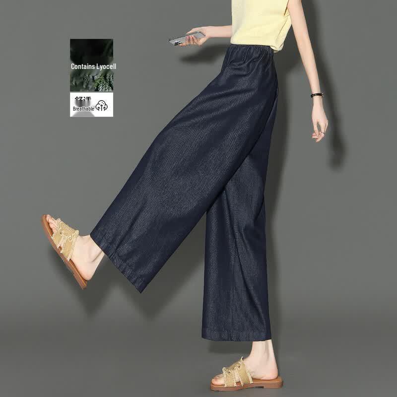 Demana Women s Lyocell Blend Relaxed Cropped Wide-Leg Jeans M