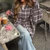 Camicia a Quadri Oversize da Donna Vestibilità Larga Bottoni Manica Lunga Blusa Casual