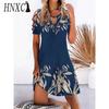 HNXC Vestido corto femenino de verano con estampado floral, manga corta, cuello redondo, elegante y vintage, 13 colores