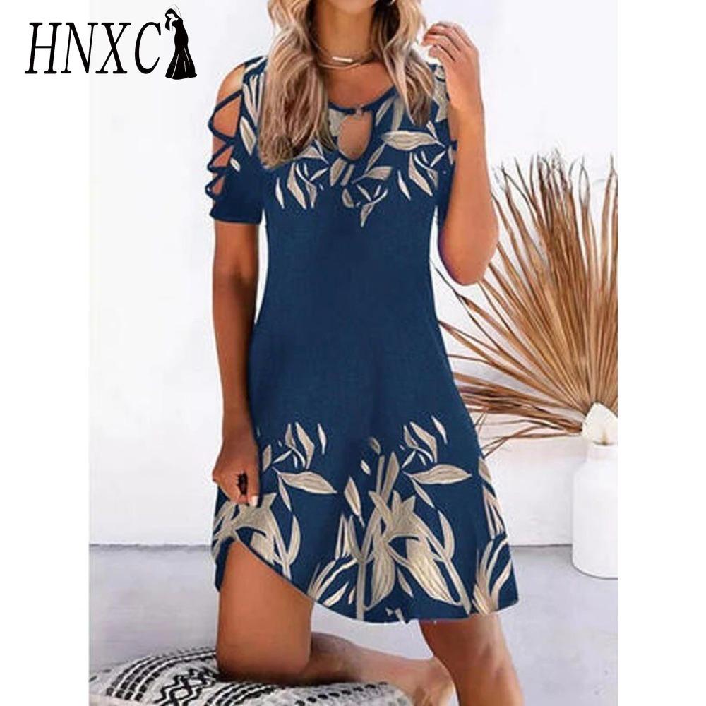 HNXC 13 Color Women Floral Print Dress Summer Sexy Short Sleeve O-Neck Mini Dresses Female Vintage Elegant Dress