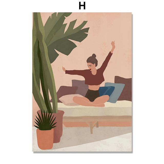 Solid Wood Frame Fashion Girl With Flower Woman Minimalist Wall Art Canvas Painting Nordic Home Decoration Posters And Prints Living Room Decor