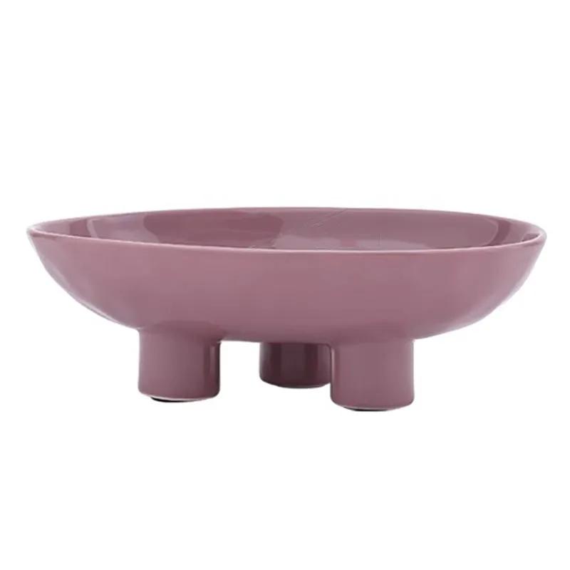 Bandeja de frutas de cerâmica criativa de cor sólida com pernas altas para sala de estar, mesa de chá, prato de lanche, prato de nozes, prato de doces, bandeja de armazenamento doméstico