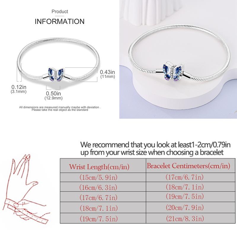 925 Silver Bracelet Butterfly Flower Clover Green Cat Claw Love Zircon Jewelry Gifts for Women 17-20CM