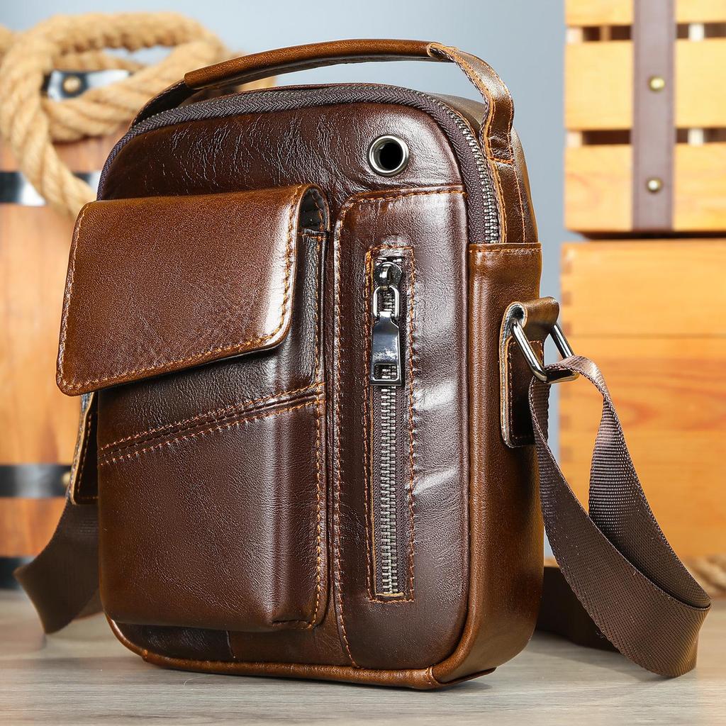 Top Grain Genuine Leather Men's Crossbody Shoulder Bag - Luxury Business & Commute Style
