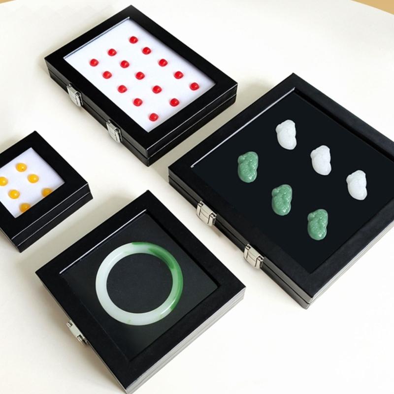 Practical Glass Top Jewelry Display Case Organizers Display Holders for Gemstones and Crystal Storage with Sponge Lining