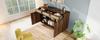 Chest Sideboard 120cm Walnut, with Rattan and Gold Handles, 3 Drawers + 2 Cabinets + Open Shelf, Height-Adjustable Shelves, H85/W120/D40 Cm