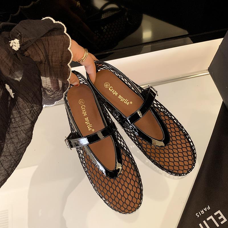 Grape Mom's New Diamond Dream Galaxy~ Rhinestone Mesh Flat Mary Jane Single Shoes Women's Ballet Shoes Dinner Shoes