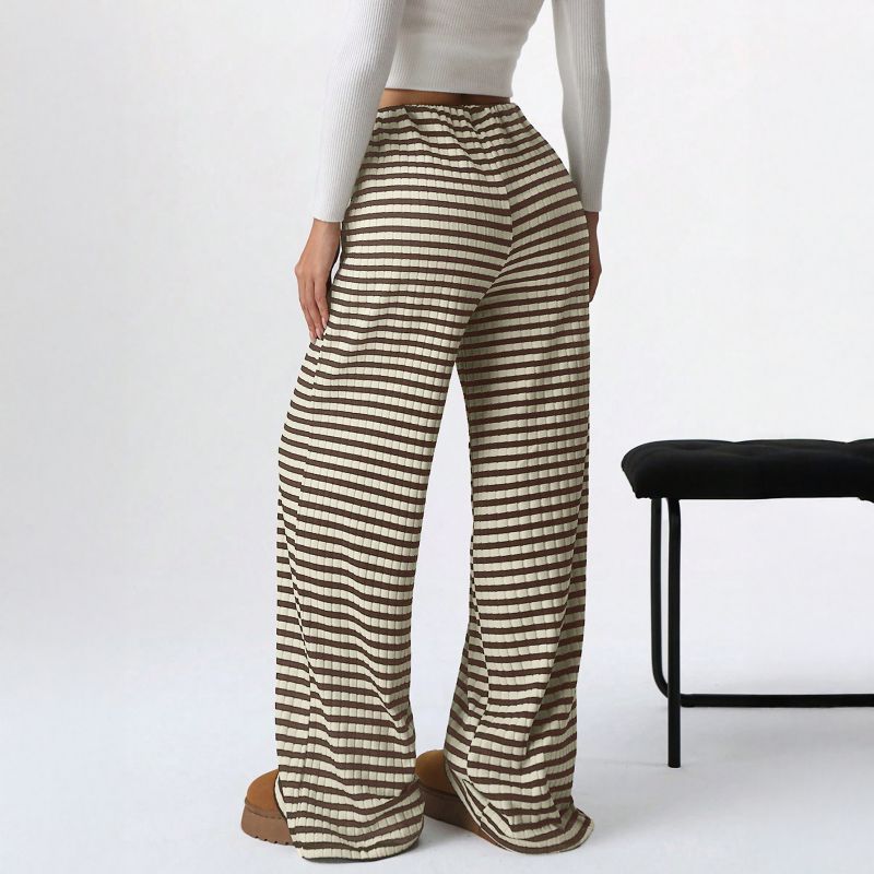 Women Casual Loose Striped Pants Drawstring Pants