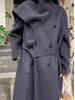 **Pusu Double-Faced Wool Coat: Black, Waist-Cinching Scarf-Integrated Design for Women**