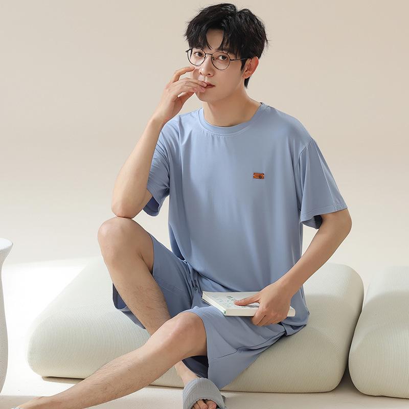 Men's Modal Short Sleeve Pajama Set - Lightweight Summer Loungwear, Loose Fit, Plus Size 200 Jin