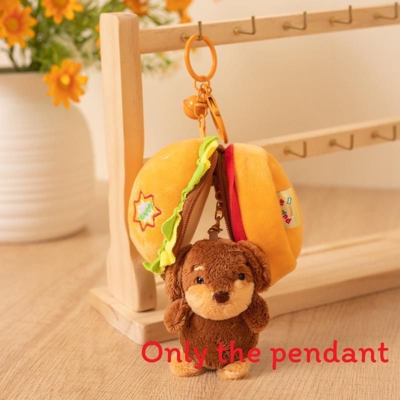Burger Sausage Cute Dog Hamburger Nest Plush Toy Pendant Keychain Children For
