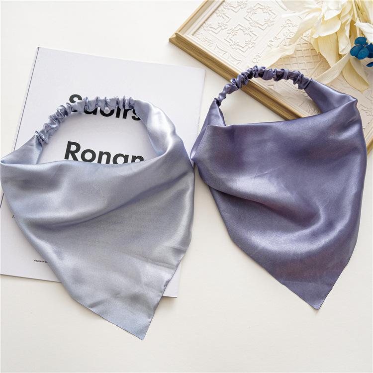 Summer Women Solid Hair Scarf Vintage Triangle Bandanas Satin Elastic Hairbands Children Girl Headbands Hair Accessories