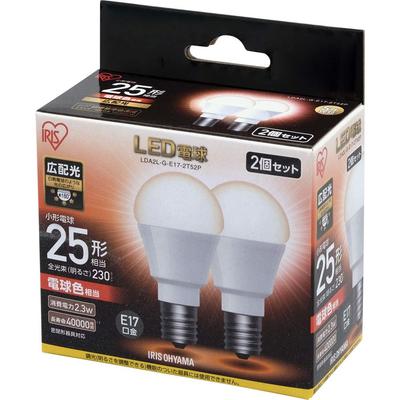 Energy-Saving Measures: Iris Ohyama LED Bulbs, E17, Wide Beam, 25W Equivalent, Warm White, Set of 2, LDA2L-G-E17-2T52P