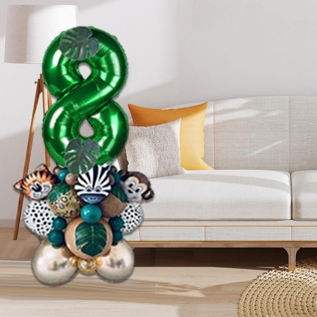 28 Pieces Jungle Animal Balloons Leaves Decor Theme Cute Green Aluminum Latex Balloon for