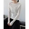 Luxi Korean Style Versatile Rolled Edge Round Neck Bottoming Shirt for Women Autumn New Long-sleeved Inner Slim Fit Top