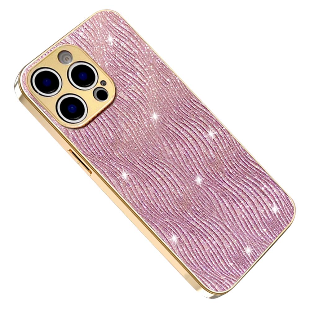 For iPhone 15 Pro Max Case Electroplating Ripple Texture PU+TPU+PC Phone Back Cover