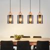 Suspension - NETTLIFE - Suspension bois verre 4xE27 - 4 lampes - Noir - Industriel/Moderne
