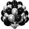 100 Stück Metallic Latex Ballons Silber und Schwarz Groß 30cm Chrom Geburtstag
