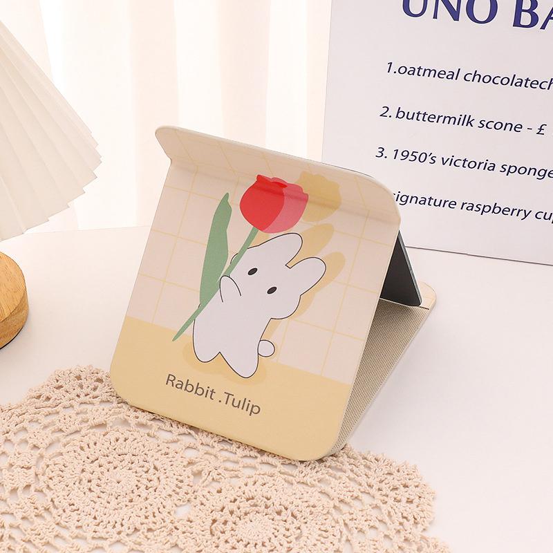 Tisch-Make-up-Spiegel Floral PU-Leder Schlicht Tragbar Handspiegel Faltbar Studenten Kompakt Niedlich Taschenspiegel