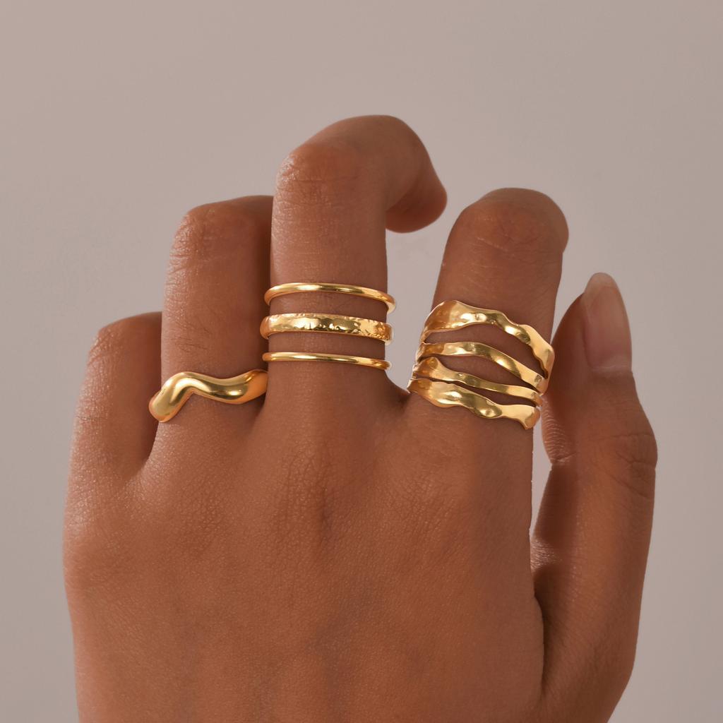Vnox Aesthetic Geometric Rings For Women,Stainless Steel Smooth Adjustable Open Finger Ring,Elegant Jewelry Wedding Gifts