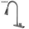 Waterfall Grey Sink Kitchen Faucet Hot Cold Mixer Wash Basin Multiple Water Outlets Rotation Flying Rain Tap Single Hole
