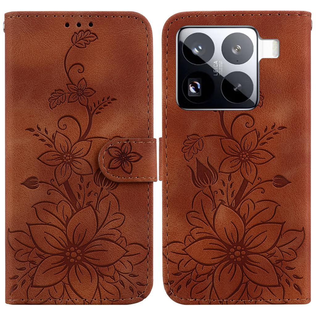 For Xiaomi 15 Pro Case Lily Flower Imprint Leather Phone Cover with Stand
