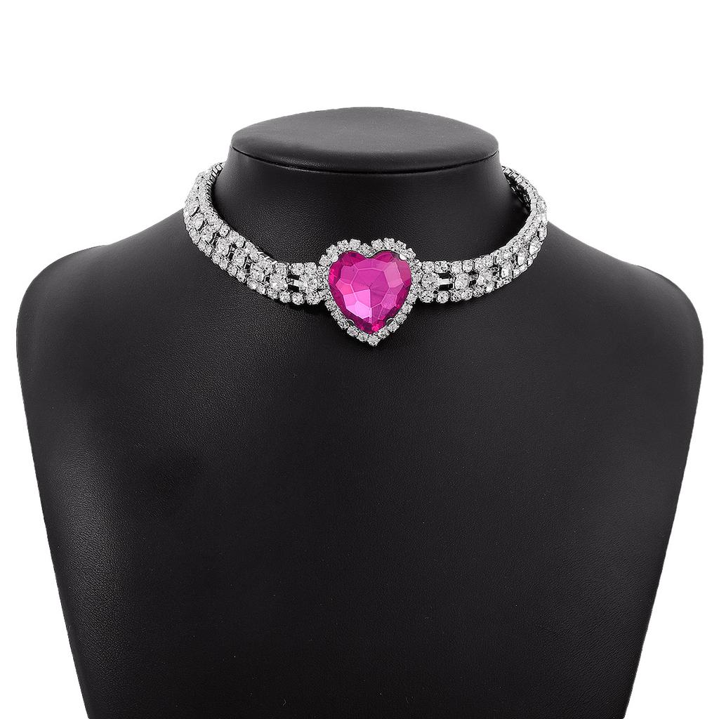 Fashion Bling Rhinestone Rose Heart Pendant Choker Necklace for Women Crystal Wedding Party Statement Jewelry