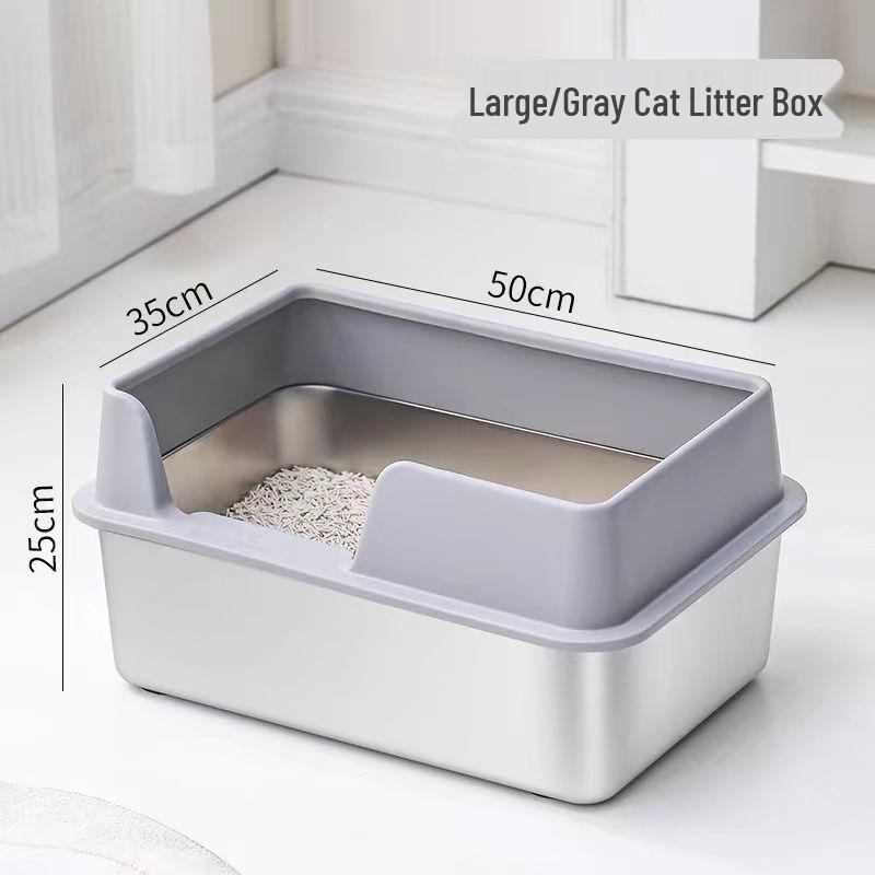 Stainless Steel High-Fence Extra Large Semi-Enclosed Cat Litter Box