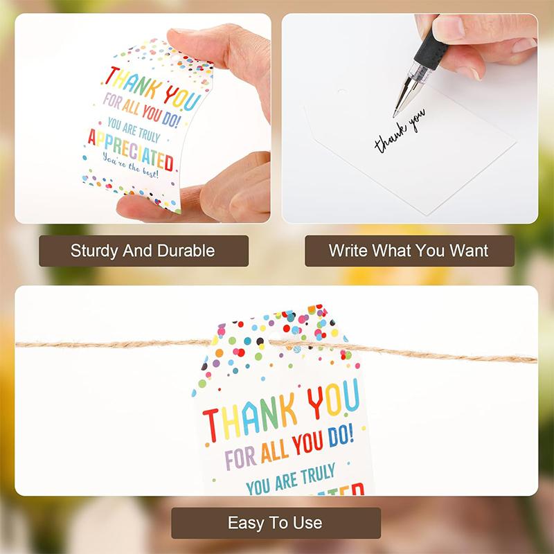 50pcs/100pcs Thank You Tags,White Paper Thank You Gifts Tags with String for Wedding Favor,Thanksgiving Day,Gifts Wrapping,Party