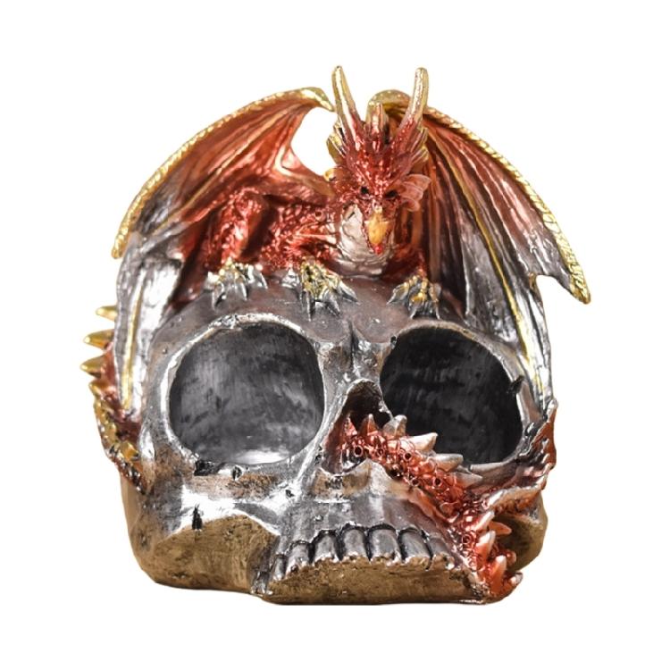 Dragon Skull Figurine for Halloween Resins Statue with Spices Shaker Display Stand Rack Kitchen Decoration for Collectors