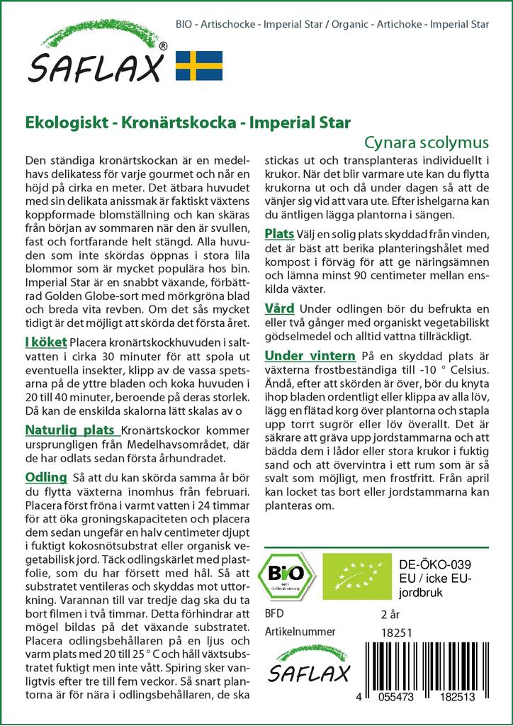 SAFLAX Garden In the Bag - Organic - Artichoke - Imperial Star - 5 Seeds - With Substrate In a Fitting Stand Up Bag - Cynara Scolymus