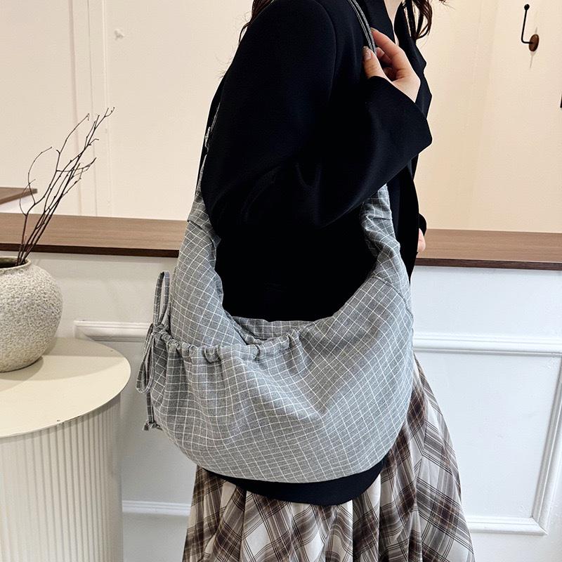 Bolsa de Tecido Plissado Coreana Estilo Bolinho Outono 2026 - Versátil Grande Capacidade Ombro e Transversal