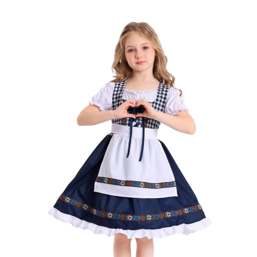 Abito Tradizionale Bavarese da Bambina Costume Oktoberfest Vestito Folk Tedesco per Bambini Abito da Esibizione per Bambini con Grembiule e Dettagli Ricamati