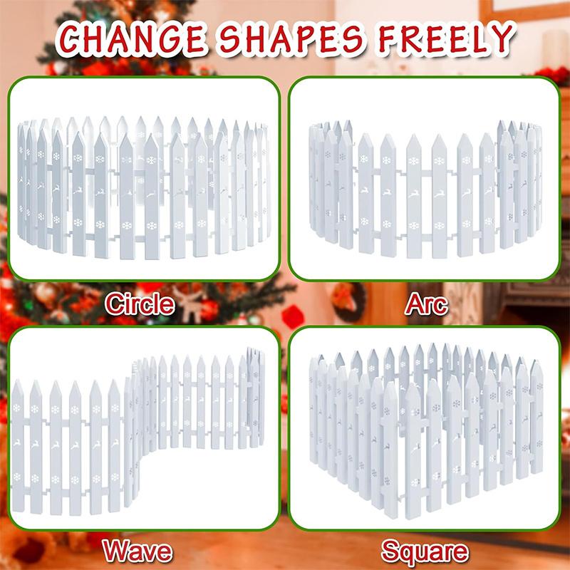 30pc White Plastic Christmas Tree Fence Set Panels with Decorative Top & Base 12-Inch Tall Garden Fence for Christmas Decoration