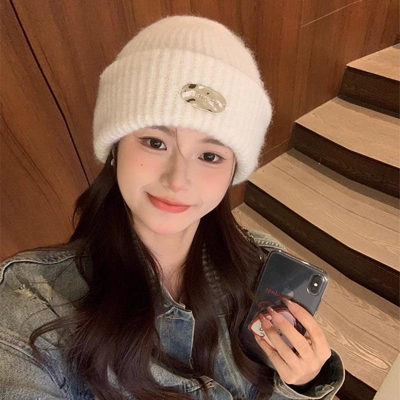 Großer Kopfumfang dicker Wollhut Damen Herbst und Winter vielseitig warm Kältehut Ohrenschutz Gesicht schmaler Strickhut