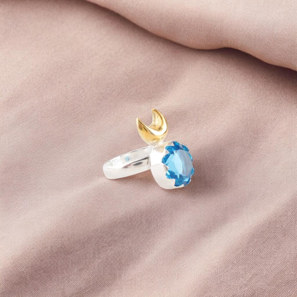 Swiss Blue Topaz Gemstone 925 Sterling Silver Handmade Ring Fashionable Jewelry RR-58-7