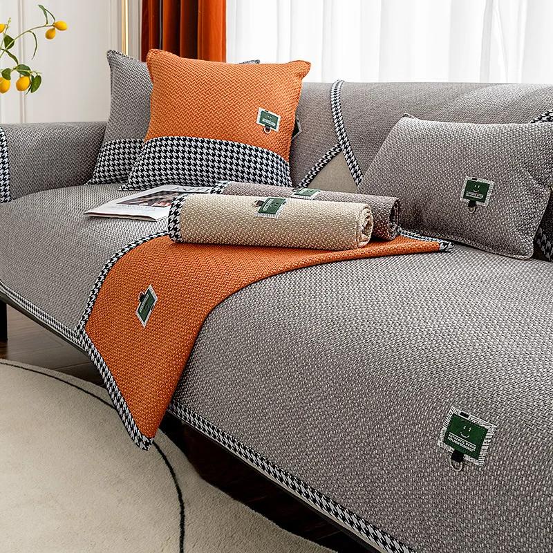 

Хлопок и лен, четыре сезона, универсальные чехлы для диванов, однотонный декор, диванная подушка для гостиной, дома, нескользящая подушка для дивана, клетчатая подшивка 70x70
