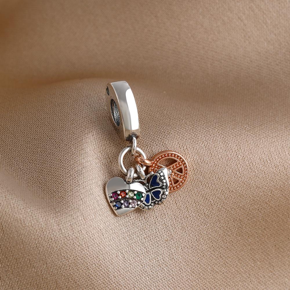 Spring Series Butterfly Pendant Clip Beads Earrings 925Silver Colored Inlaid Stone Fit Exquisite Bracelet Women DIY Jewelry Charm