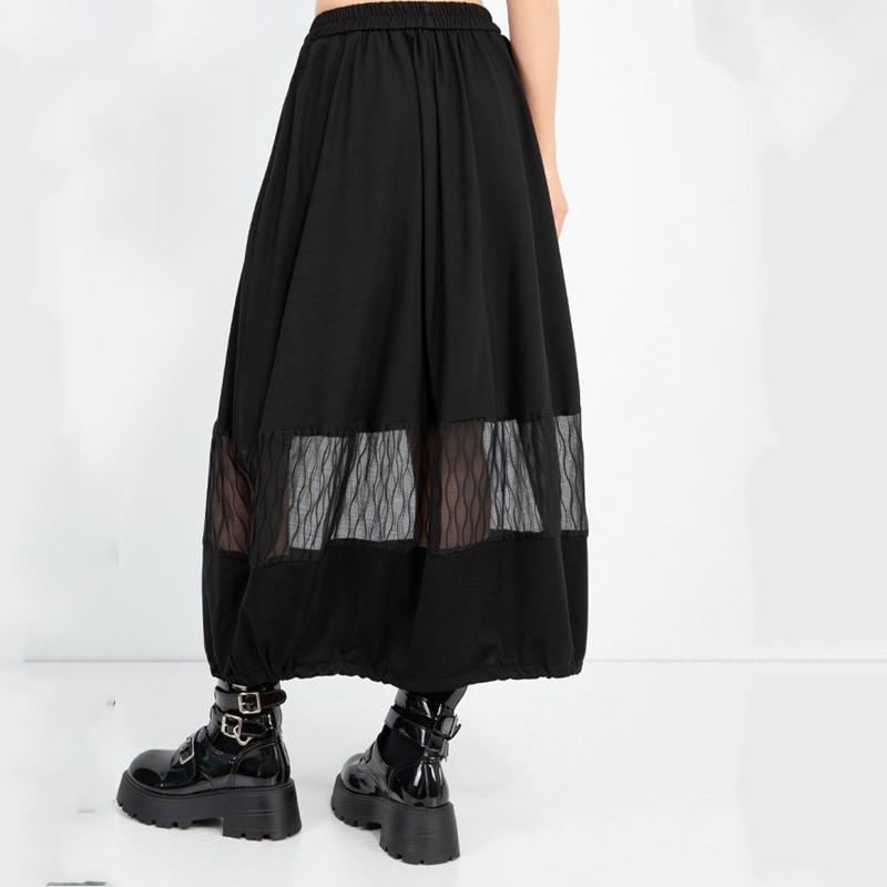 Talla grande Negro Cintura alta vintage Verano casual suelto largo para mujer faldas falda de mujer