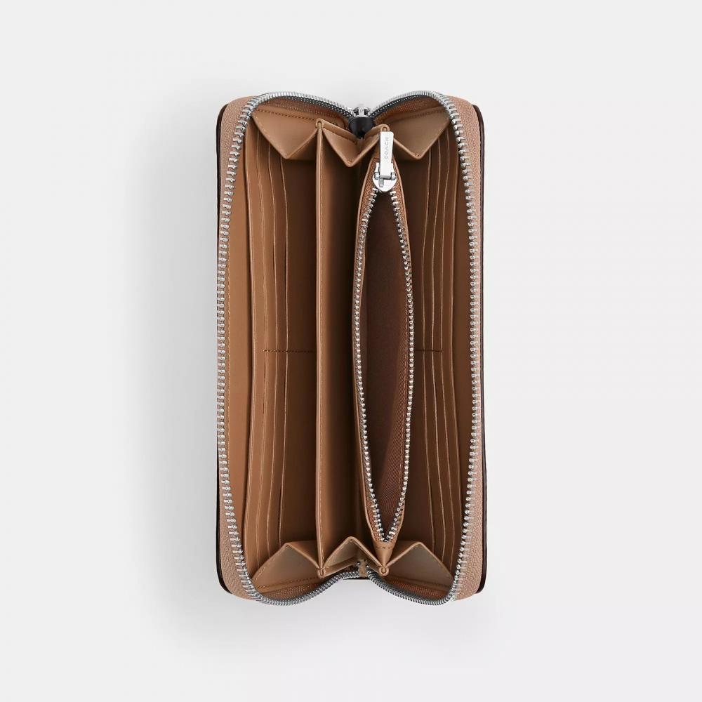 Coach Long Zip Around Wallet In Signature Canvas Silver Sand Taupe