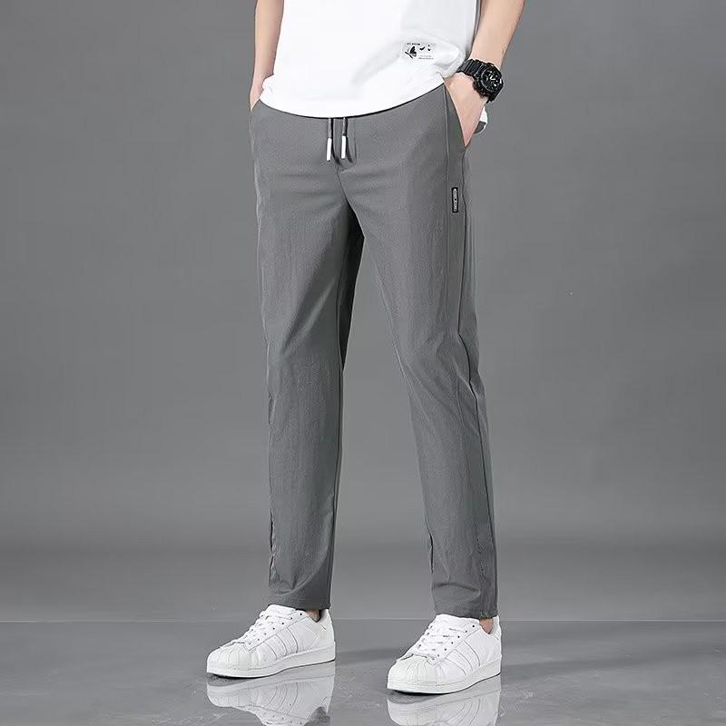 Men's Summer Quick-Dry Slim Fit Ice Silk Pants - Korean Style Straight Leg