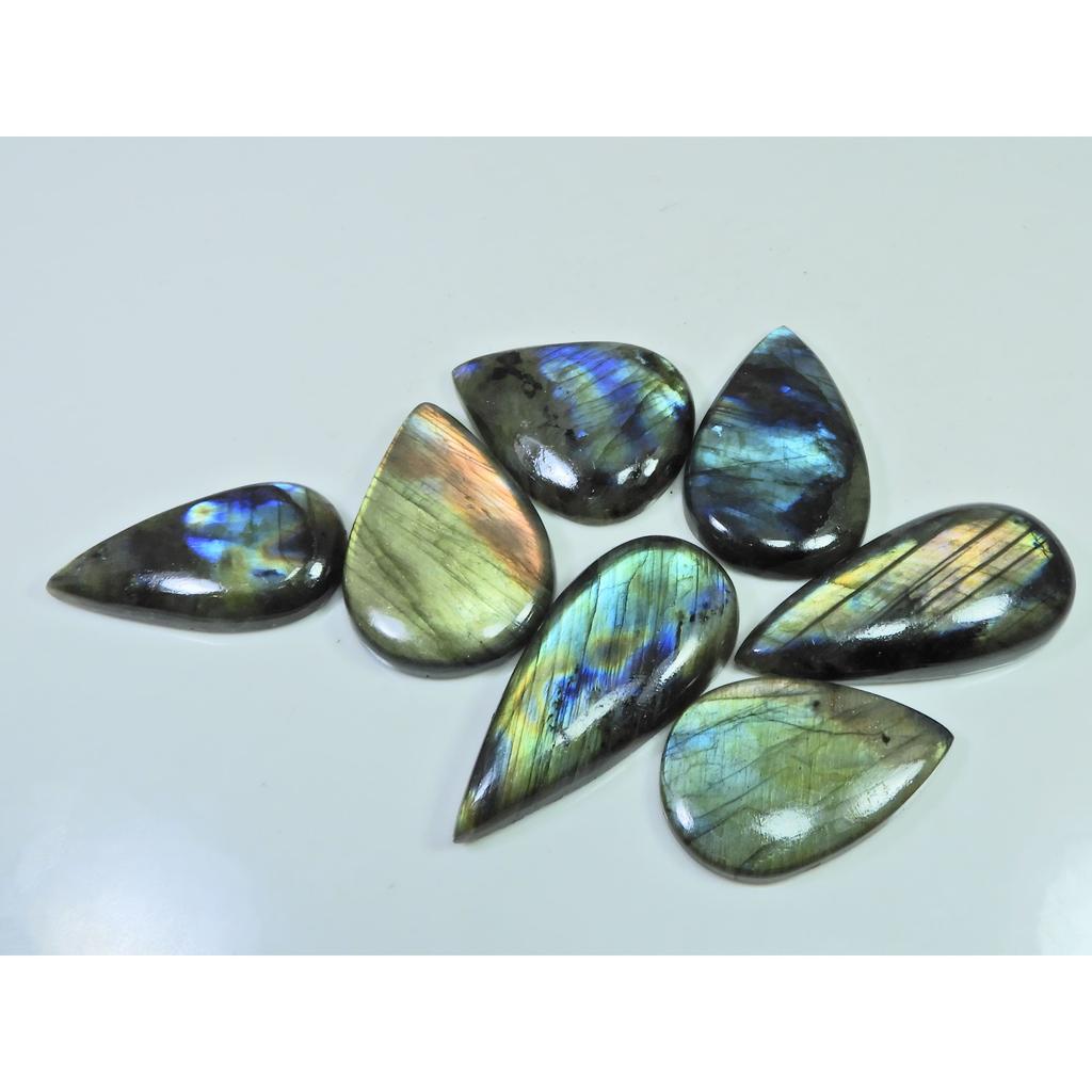 364Cts.Natural Labradorite Multi Fire Pear Cabochon Loose Gemstone 07Pcs Lot LL-996