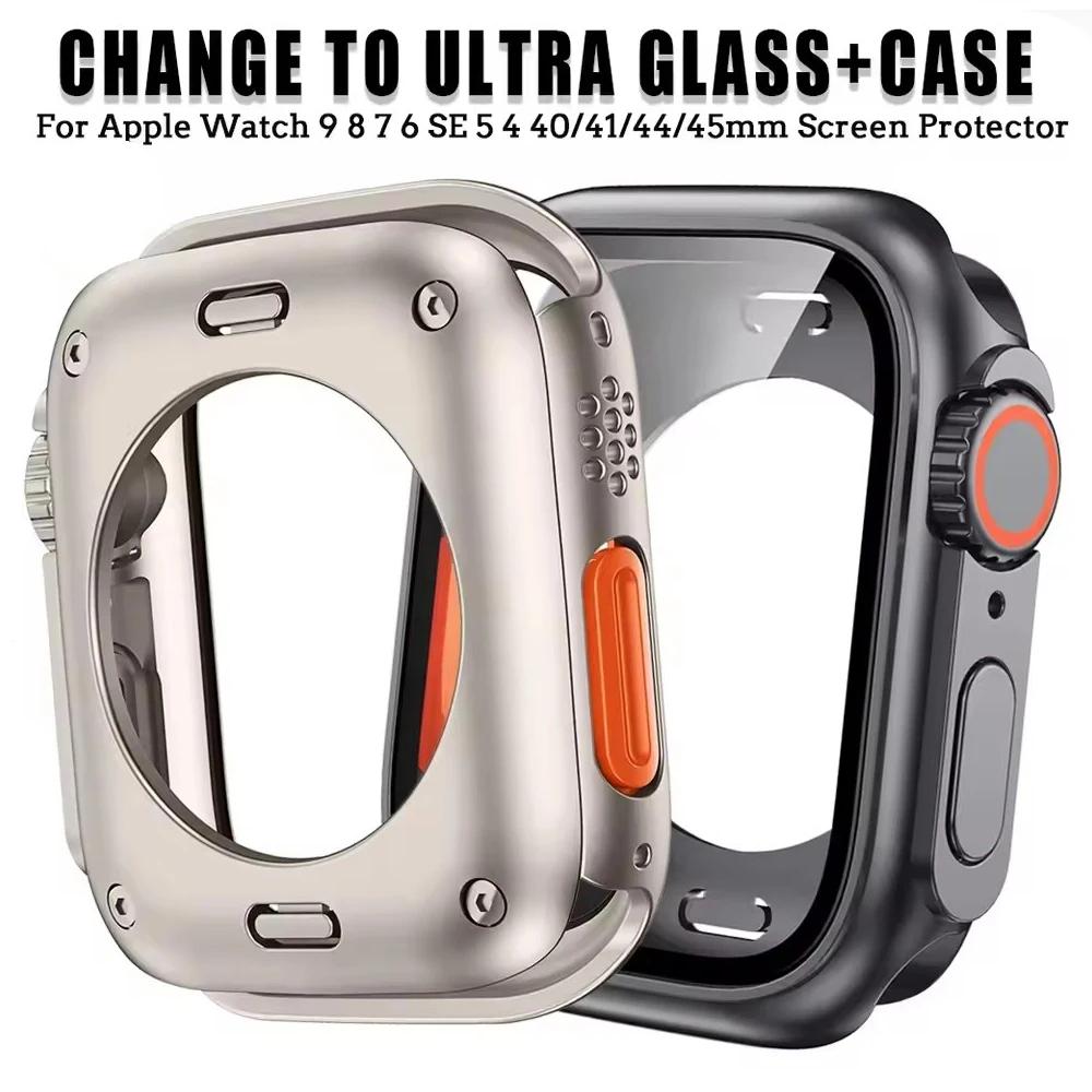 Screen Protector Cover for Apple Watch 46mm 42 45 44 40 41mm Hard PC Front Rear Bumper Case iwatch11 10 987SE654 Change To Ultra