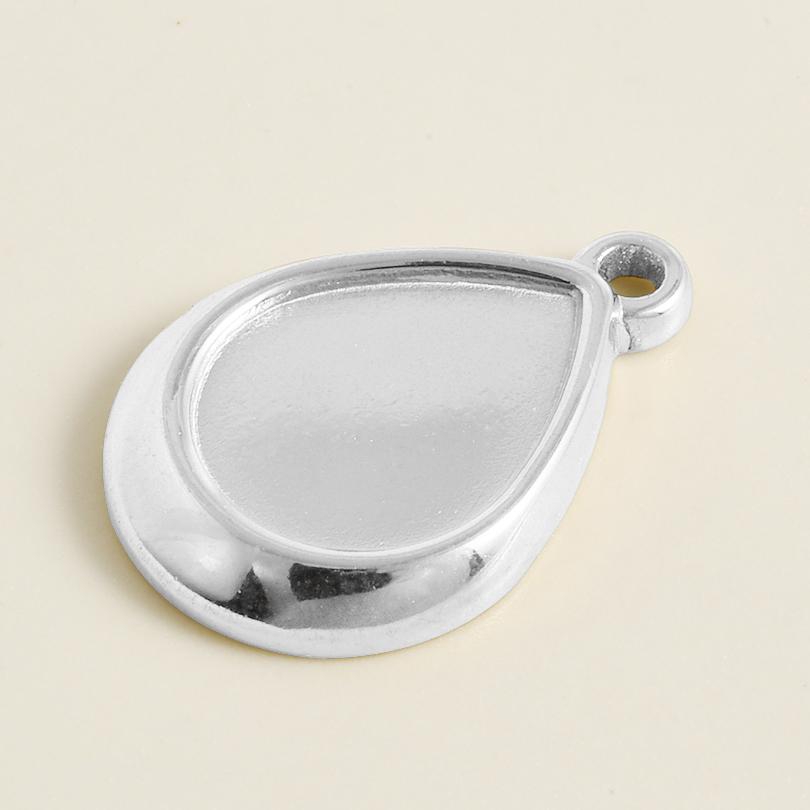 5pcs No Fade Metal Blank Settings Round Square Water Droplet Cabochon Pendant Stainless Steel Charm Pendants For Jewelry Making